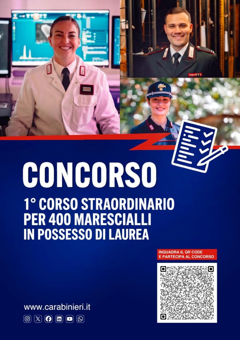 carabinieri, concorso per 400 allievi marescialli con laurea