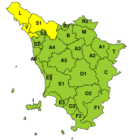 Pioggia e temporali, codice giallo venerdì 23 ottobre su Toscana nord-ovest